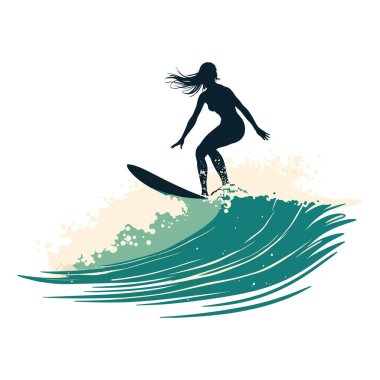 girl on a surfboard. surfer silhouette. vector illustration of surfer clipart