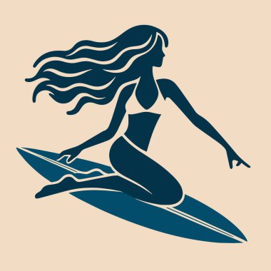 surfing girl with surfboard vector illustration clipart