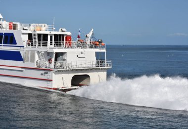 dpart de la vedette pour le continent. Port Joinville, Ile d 'yeu, Vende, Fransa.