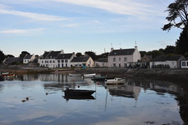 Morbihan 'ın günbatımı Golf, Fransa, deniz kenarı, Morbihan Körfezi güzelliği, turizm, tatil