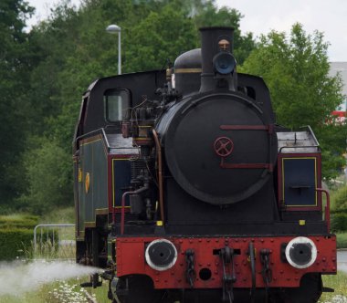 Parktaki yolda buharlı lokomotif