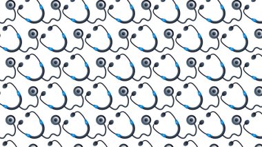 Bu pürüzsüz steteskop deseninde siyah ve mavi renkli, temiz ve profesyonel bir tıbbi tasarım var.