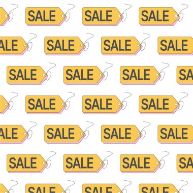 Alışveriş ve perakende promosyonlar için sarı ve pembe etiket vektör modeli tekrarlanıyor. Bu illüstrasyon, farklı bir renk tasarımı ile pazarlama ve ticaret için indirim ve satış unsurlarını vurgular. Bu tasarımı bir arkaplan ya da tasarım ögesi olarak kullan.