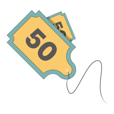 Bu vektör illüstrasyonunda her biri 50 sayısını gösteren, iki eşsiz şekilli etiket bulunur. Tasarım modern ve yassı, onu diğerlerinden ayıran belirgin çentik köşeleri var. Etiketler parlak sarı ve açık mavi renkte renklendiriliyor..