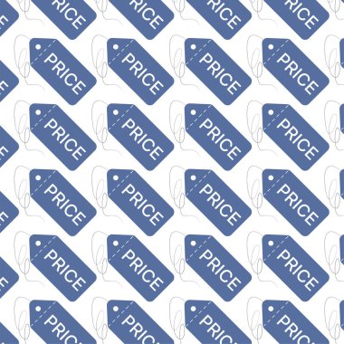 Vektör illüstrasyonunda modern ve minimalist fiyat etiketlerinin pürüzsüz, tekrarlayan bir modeli, perakende satış ve tanıtım geçmişleri için ideal bir model yer alıyor. Her etiket yuvarlak köşeleri olan kendine özgü eğimli dikdörtgen bir şekil (açılı dikdörtgen) ile tasarlanmıştır..