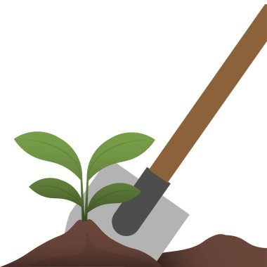 Küreğin temiz vektör stili çizimleri genç bir yeşil bitkiyi toprağa yerleştiriyor. Bahçıvanlığı, tarımı, doğa bakımını ve sürdürülebilir yaşamı temsil ediyor. Çiftçilik broşürlerinde, çevre dostu bloglarda, organik kampanyalarda ve eğitim alanında kullanılmak için ideal.