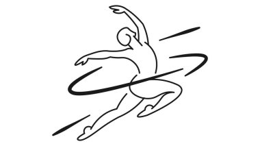 Akan çizgi sanatı ile tasvir edilen zarif bir dansçının minimalist vektör çizimi.