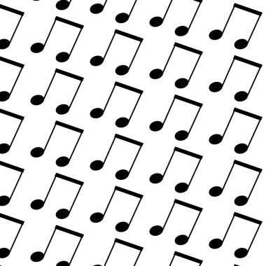 Beyaz arka planda köşegen olarak düzenlenmiş siyah sekizinci notaları içeren kusursuz vektör deseni. Ambalaj, ambalaj kağıdı, tekstil baskısı, posterler ve dijital duvar kağıtları gibi müzik temalı tasarımlar için mükemmel..