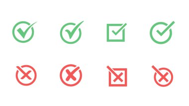 İşaretleri ve çapraz işaretleri işaretleyin Yeşil işaretleri ve kırmızı işaretleri belirleyin, seçenekler için simgeler.