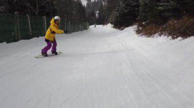 Snowboardcular Alplerin tozlu yamaçlarının tadını çıkarıyorlar.