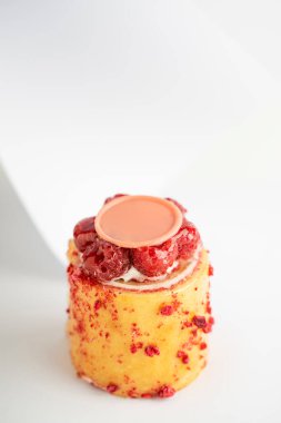 Lezzetli krema ve tatlı çiselemeli ahududulu puding.