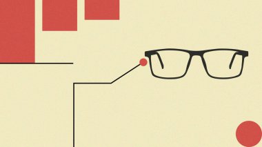 Krem Bauhaus arkaplanında Geometrik Aksanlı Siyah Optik Çerçeveler.