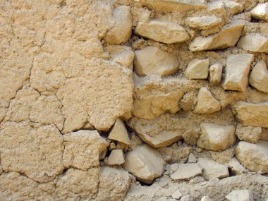 Peru 'daki arkeolojik alandan antik kil yapısının dokulu ayrıntıları.