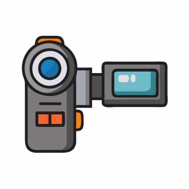 Ekranlı dijital kamera vektör illüstrasyonu- Açık ekran ve lenslerin detaylı bir vektör illüstrasyonu- teknoloji simgeleri, video ekipman tasarımları ve multimedya projeleri için mükemmel.