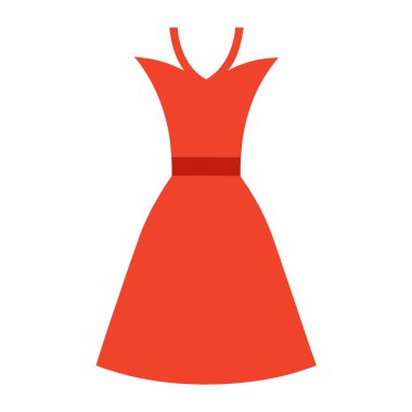 Kırmızı elbise, bele uygun vektör illüstrasyonu- Kırmızı bir elbisenin minimalist vektör çizimi, uygun bel ve parlak etek, moda tasarımı için mükemmel, kıyafet modellemeleri ve giyim ile ilgili projeler.