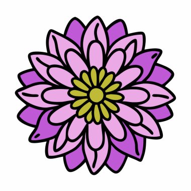 Pink and purple mandala flower vector illustration -  A detailed vector illustration of a mandala-style flower with pink and purple layered petals and a green center, perfect for decorative designs, patterns, and artistic projects. clipart