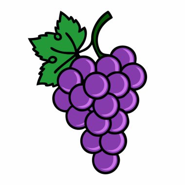 Yeşil yapraklı bir demet mor üzüm vektör çizimi - yeşil yapraklı bir demet mor üzümün basit bir vektör çizimi, gıda ikonları, meyve tasarımları ve sağlıklı yemek projeleri için mükemmel.