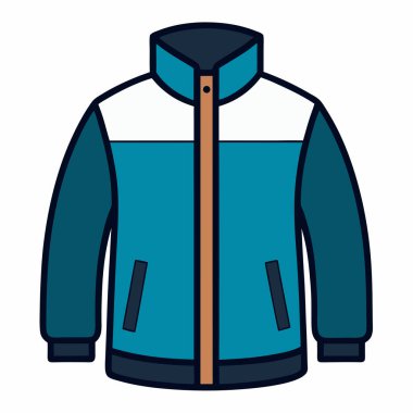 Teal ve beyaz kış ceket vektör illüstrasyonu- ön fermuarı ve cepleri olan bir deniz mavisi ve beyaz kışlık ceketin vektör çizimi, moda tasarımı, kıyafet modellemeleri ve dış giyim projeleri için mükemmel..