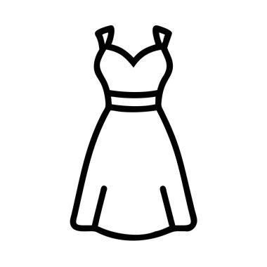 Giysi vektörü ince çizgi simgesi, Siyah Giysi Taslak Simgesi - Basit bir elbisenin siyah taslak simgesi, kolsuz tasarım ve parlak etek. Moda, perakende veya giysi grafikleri için ideal.