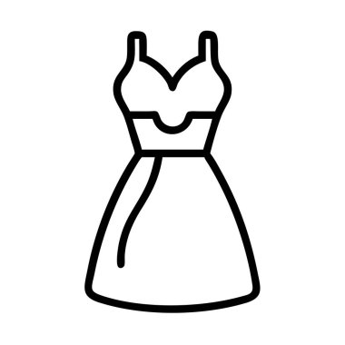 Giysi vektörü ince çizgi simgesi, Siyah Giysi Taslak Simgesi - Basit bir elbisenin siyah taslak simgesi, kolsuz tasarım ve parlak etek. Moda, perakende veya giysi grafikleri için ideal.