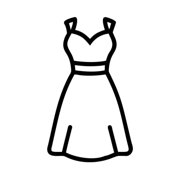 Giysi vektörü ince çizgi simgesi, Siyah Giysi Taslak Simgesi - Basit bir elbisenin siyah taslak simgesi, kolsuz tasarım ve parlak etek. Moda, perakende veya giysi grafikleri için ideal.