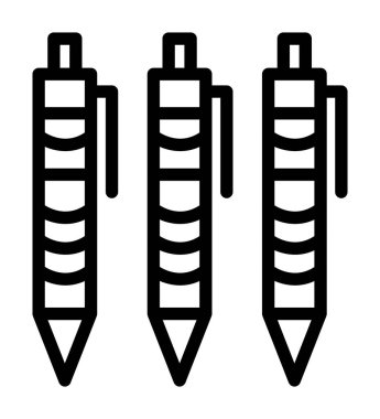 Kalem simgesi ayarlandı. Ana hatlı vektör çizimi. kalem simgeleri beyaz arkaplanda izole edildi