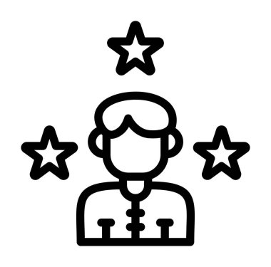 Yıldız ikon vektörü olan kişinin yüzüne sahip bir yıldız. çizgi biçimi çizim tasarım şablonu. düzenlenebilir vuruş