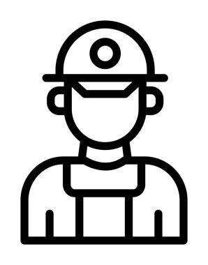 Miğfer ve tekdüze çizgi vektör illüstrasyonuna sahip işçi