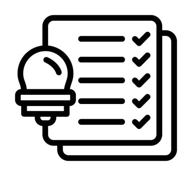 Kontrol listesi simgesine sahip ampul vektör tasarım fikri