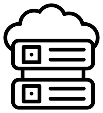 Bulut depolama ikonu. Beyaz arkaplanda izole edilmiş web tasarımı için Cloud depolama vektör simgesi taslağı