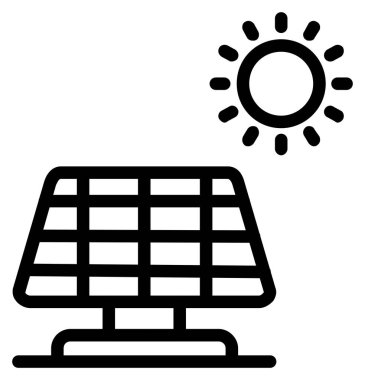 Güneş paneli simgesi. Beyaz arkaplanda izole edilmiş web tasarımı için ana güneş paneli vektör simgesi