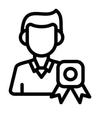 Sertifika vektör ikonu olan bir iş adamı. Çizgi vuruşu beyaz arkaplanda izole edildi