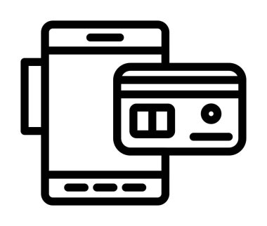 Mobil ikonlu kredi kartı. Beyaz arkaplanda izole edilmiş web tasarımı için çevrimiçi vektör simgesi içeren ana hat kredi kartı