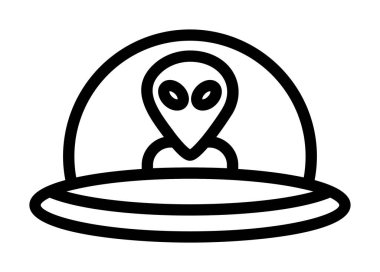 UFO çizgisi ikon vektörlü yabancı gezegen. Uzaylı işaretli bir uzaylı sembolü.