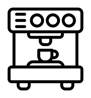 Kahve makinesi ikonu. Beyaz arkaplanda izole edilmiş web tasarımı için ana hat kahve makinesi vektör simgesi