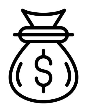 Bozuk para ikonlu para çantası. Beyaz arkaplanda izole edilmiş web tasarımı için dolar vektör simgesi içeren para çantası taslağı