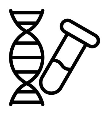 DNA ve bilim çizgisi ikonu, vektör. DNA ve bilim konsept işareti. beyaz arkaplanda izole edilmiş siyah illüstrasyon