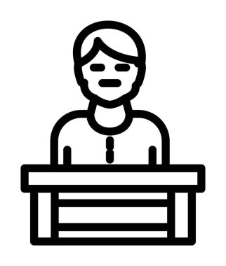 Dizüstü bilgisayar ikonu ana hatlı vektörü olan bir iş adamı. İş adamı işi. bilgisayar