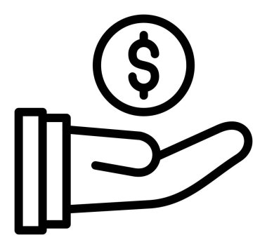 Madeni para ikonu ana hat vektörü ile el. El parası. Para nakit