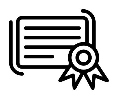 diploma sertifika simgesi, ince çizgi tasarımı, ana hatlı vektör çizimi, doğrusal işaret ve ana çizgi kavramı.