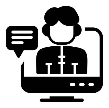 çevrimiçi konferans simgesi. Beyaz arkaplanda izole edilmiş web tasarımı için çevrimiçi konferans vektör simgesinin basit çizimi
