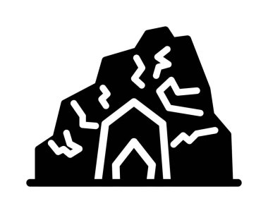 Dağ taşı sembol vektörü. Açık hava kaya tabelası. izole edilmiş çizgi simgesi siyah illüstrasyon