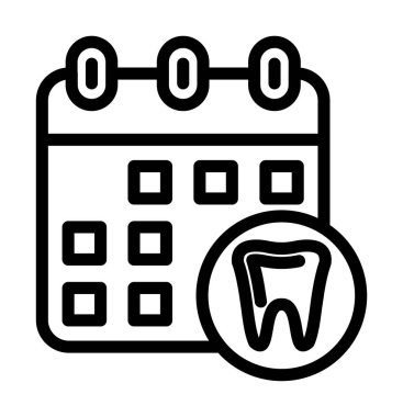 Diş takvimi simgesi. Diş vektörü illüstrasyonlu dişçi beyaz arkaplanda izole edildi