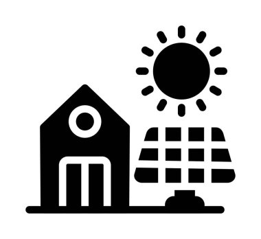 Güneş enerjisi simge vektörlü güneş. Güneş enerjisi işareti. izole edilmiş siyah sembol
