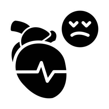 Kalp krizi vektör simgesi. biçim düz sembol, siyah renk, yuvarlak açılar, beyaz arkaplan