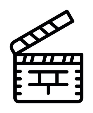 Sinema filmi alkışlama ikonu. Beyaz arkaplanda izole edilmiş web tasarımı için özet sinema alkışlayıcı sinema vektör simgesi