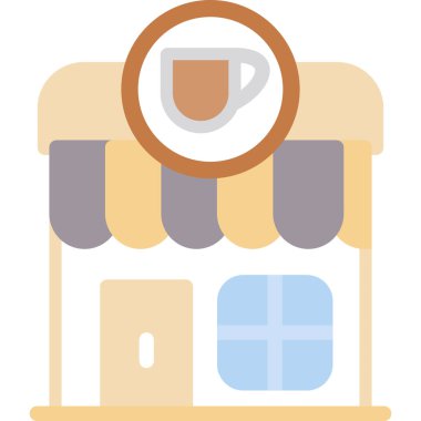 Kahve Dükkanı Düz Simgesi, Basit Tasarımlı Vektör İllüstrasyonu