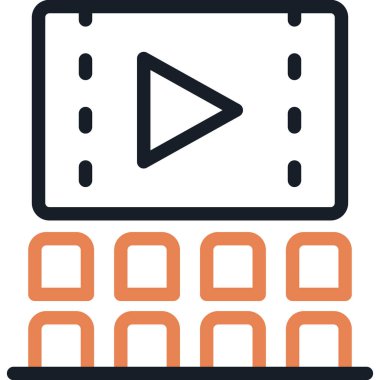 Sinema Salonu Satırı Simgesi, Basit Tasarımlı Vektör İllüzyonu