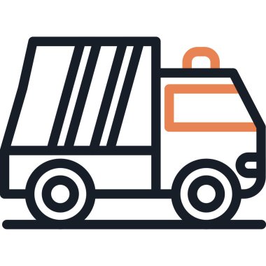 Çöp Kamyonu Satırı Simgesi, Basit Tasarımlı Vektör Resimleri