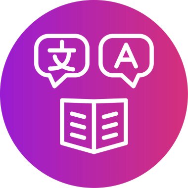 Dil Öğrenme Satırı Gradyan Çemberi Simgesi, Basit Tasarımlı Vektör Resimleri